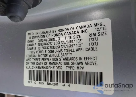 2016 Honda Cr-V Ex из США, поврежденный, VIN 2HKRM3H57GH510632